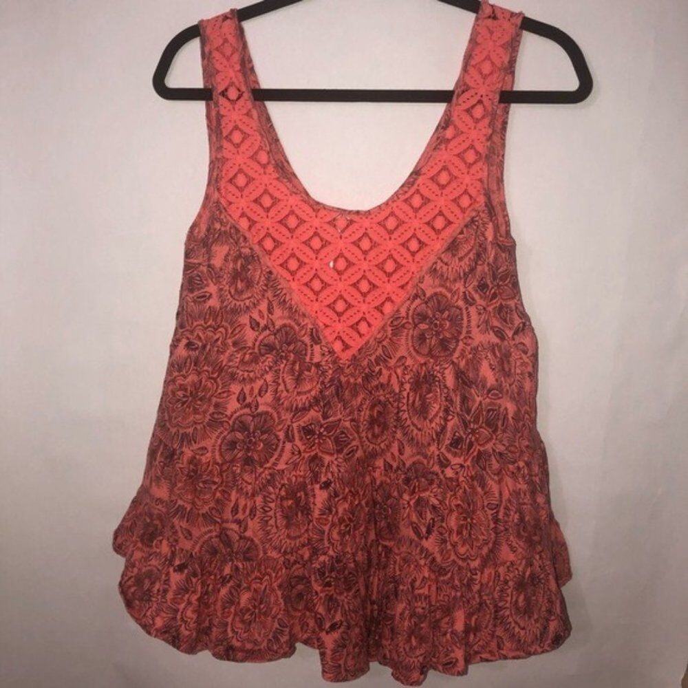 Free People ruffle tank top coral flower print S
